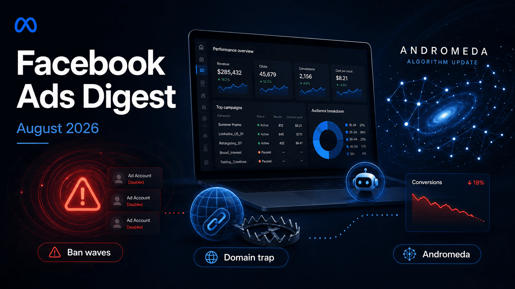 Facebook Ads Digest, August 2026: Ban Waves, the Domain Trap, and Andromeda